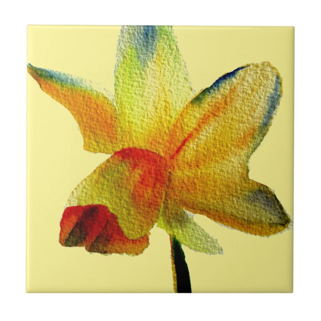 Yellow Daffodil watercolour art Spring Flower Tile (Front)