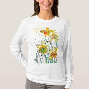 Yellow Daffodil watercolour art womens T Shirt