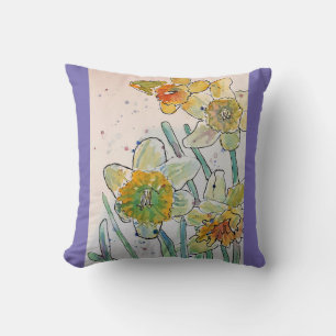 Yellow Daffodil Watercolour Flower floral Cushion