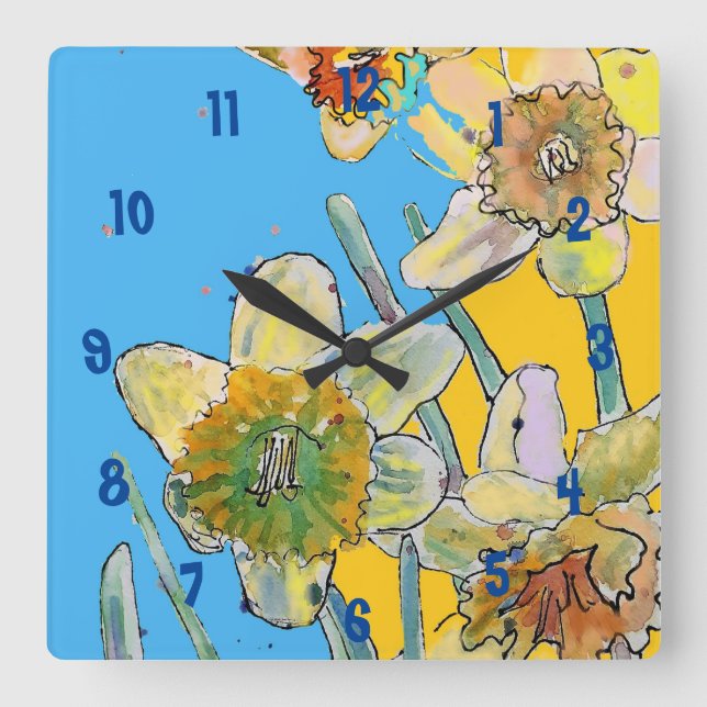 Yellow Daffodil Watercolour Womans Office Clock (Front)