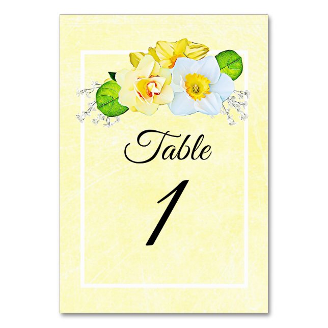 Yellow Daffodil Wedding Table Card Numbers (Front)