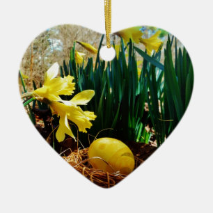 Yellow Daffodils and a Yellow Easter egg Ceramic Ornament