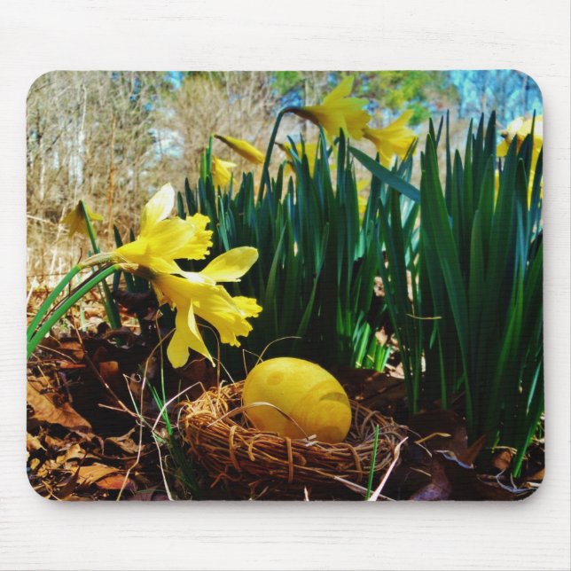 Yellow Daffodils and a Yellow Easter egg Mouse Pad (Front)