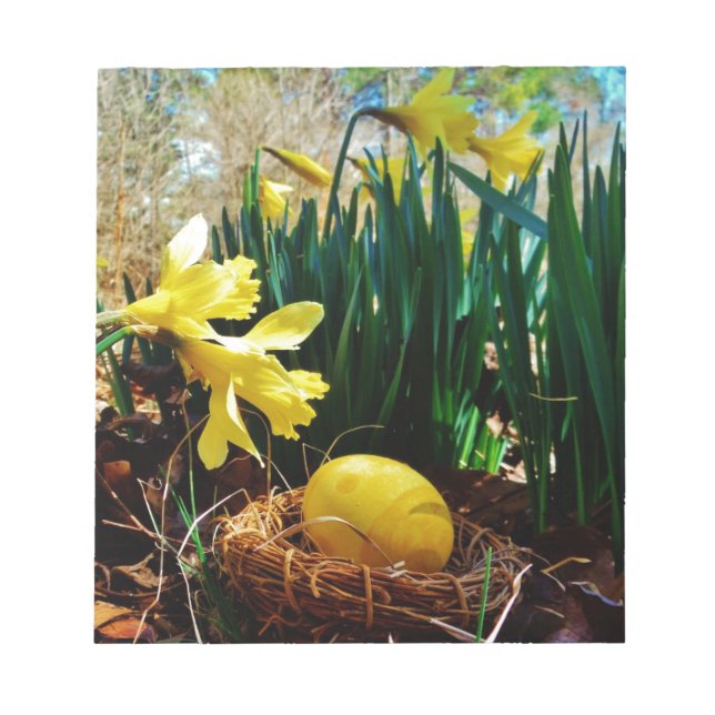 Yellow Daffodils and a Yellow Easter egg Notepad (Front)