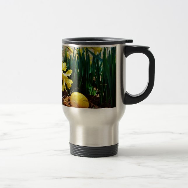 Yellow Daffodils and a Yellow Easter egg Travel Mug (Right)