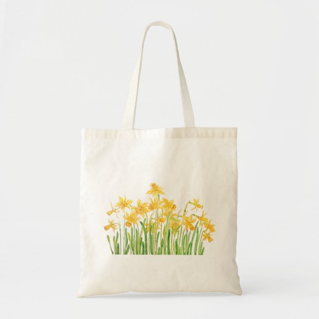 yellow daffodils field watercolor tote bag (Front)
