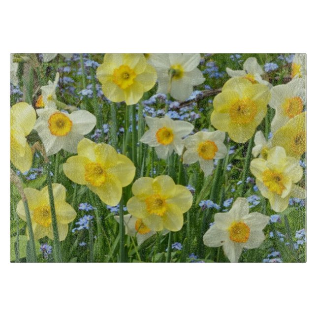 Yellow daffodils floral print cutting board (Front)