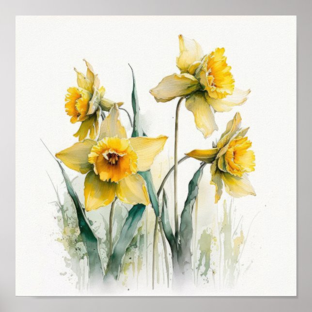 Yellow Daffodils Flower Art Print Poster  (Front)