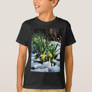 Yellow Daffodils flowers in the snow T-Shirt