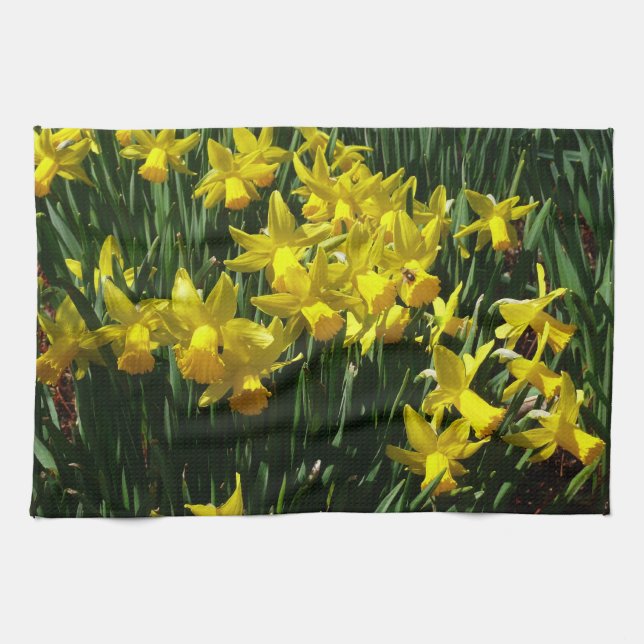 Yellow Daffodils I Cheery Spring Flowers Tea Towel (Horizontal)