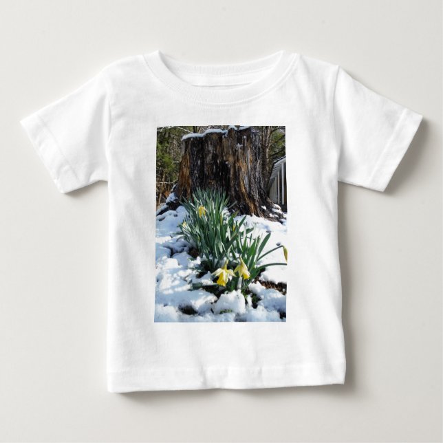 Yellow Daffodils in the snow Baby T-Shirt (Front)