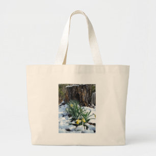 Yellow Daffodils in the snow Large Tote Bag