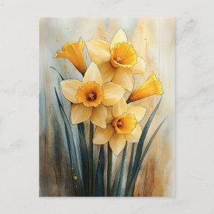 Yellow Daffodils in Watercolor Postcard