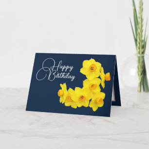 Yellow Daffodils Navy Background Birthday Card
