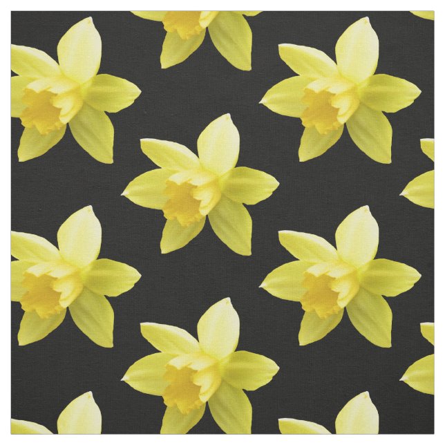 Yellow Daffodils on Black Floral Fabric (Swatch)