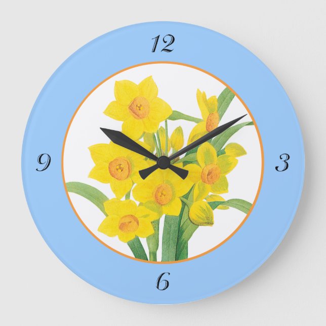 Yellow Daffodils on Blue Floral Clock 4 Numbers (Front)