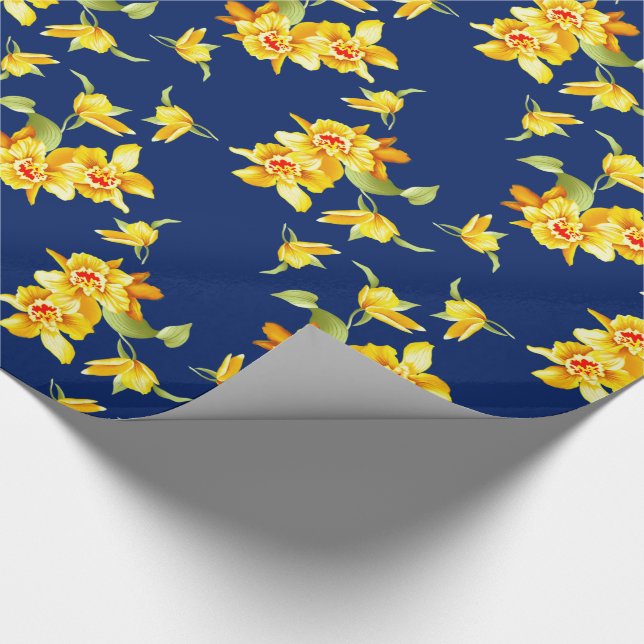 Yellow Daffodils on Blue Wrapping Paper (Corner)