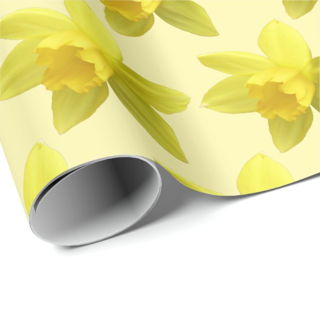Yellow Daffodils on Cream Background Floral Wrapping Paper (Roll Corner)