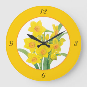 Yellow Daffodils on Orange Floral Clock 4 Numbers