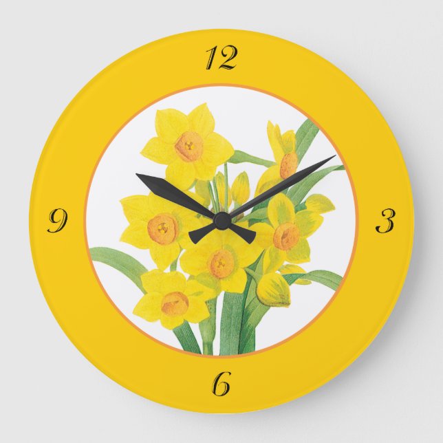 Yellow Daffodils on Orange Floral Clock 4 Numbers (Front)