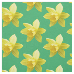 Yellow Daffodils on Sea Green Floral Fabric