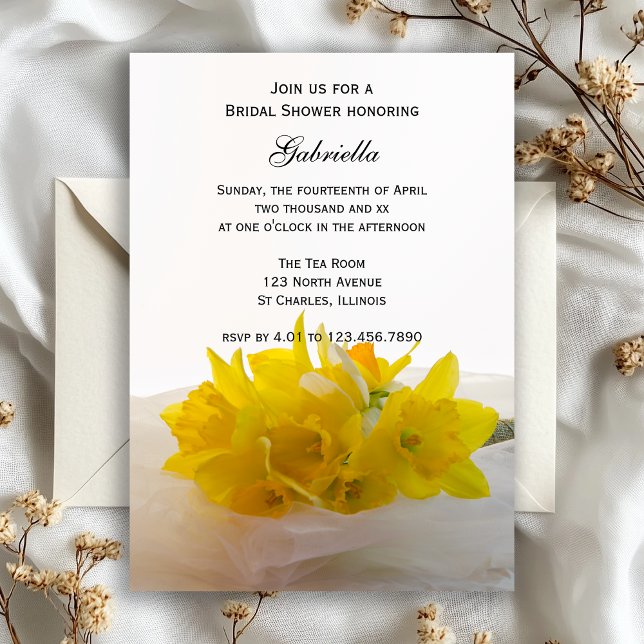 Yellow Daffodils on White Bridal Shower Invitation (Creator Uploaded)