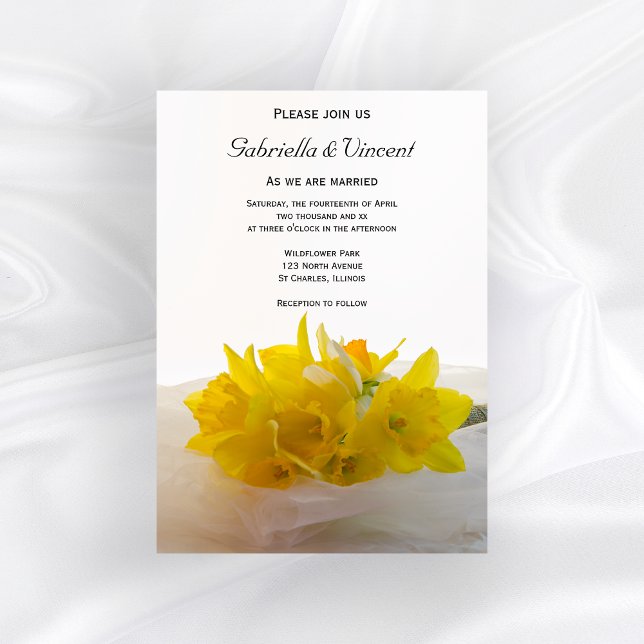 Yellow Daffodils on White Spring Wedding Invitation (Set the tone for your springtime marriage with the Daffodils on White Spring Wedding Invitation.)