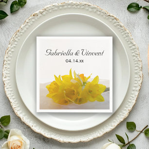 Yellow Daffodils on White Spring Wedding Napkin