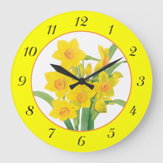 Yellow Daffodils on Yellow Floral Wall Clock (Front)