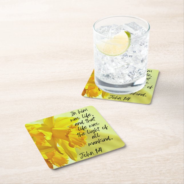 Yellow Daffodils Party Paper Coaster (Insitu)