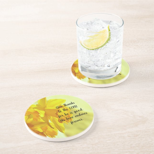 Yellow Daffodils Scripture Sand Stone Coaster (Side)
