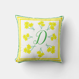 Yellow Daffodils Spring Flowers Bunch Initial Cushion