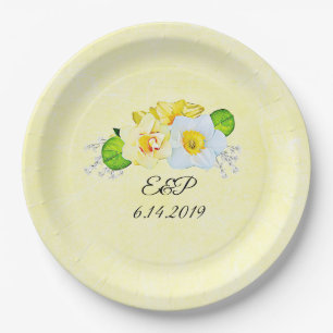 Yellow Daffodils Spring Wedding Personalised Paper Plate