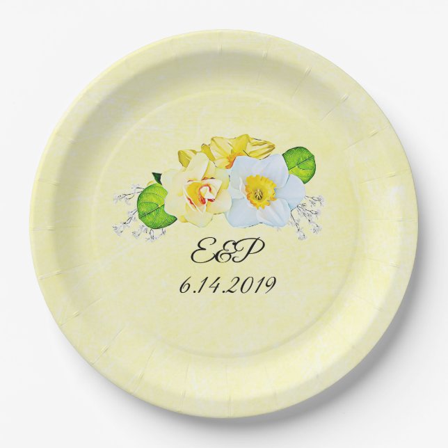 Yellow Daffodils Spring Wedding Personalised Paper Plate (Front)