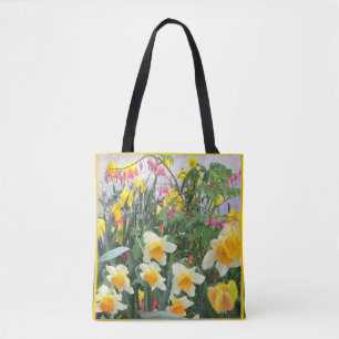 Yellow Daffodils Touch of Pink Floral Garden  Tote Bag
