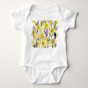Yellow Daffodils Watercolor Illustration Baby Bodysuit