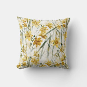 Yellow Daffodils with Green Leaves Cushion
