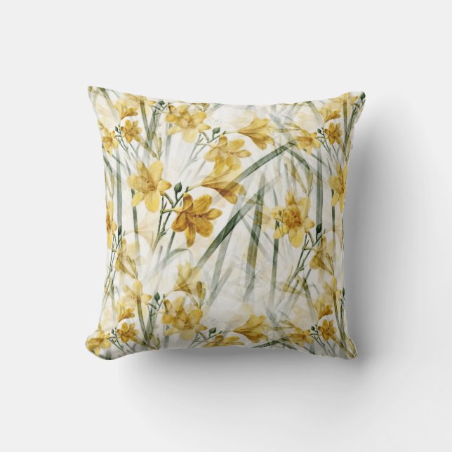 Yellow Daffodils with Green Leaves Cushion (Front)