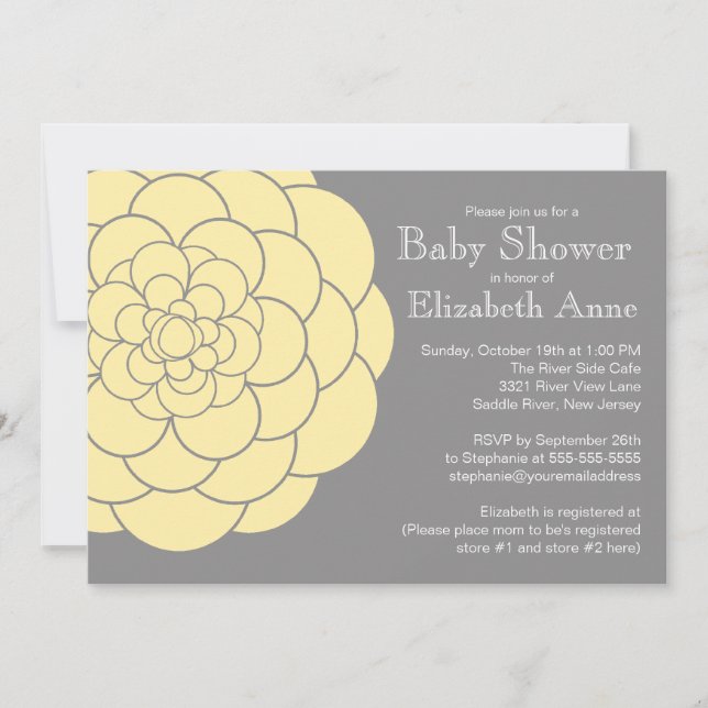Yellow Dahlia Bloom Floral Neutral  Baby Shower Invitation (Front)