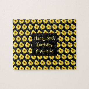 Yellow Dahlia Elegant Flower Fun 50th Birthday Jigsaw Puzzle