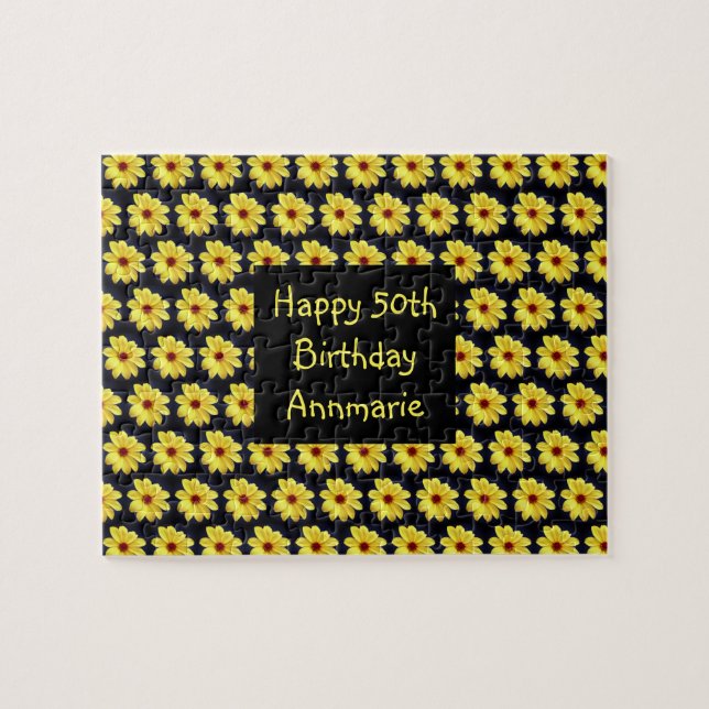 Yellow Dahlia Elegant Flower Fun 50th Birthday Jigsaw Puzzle (Horizontal)