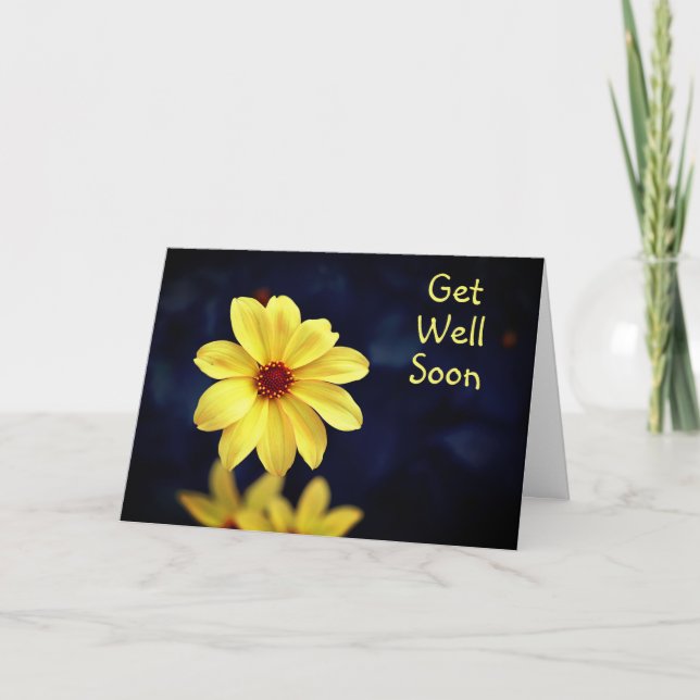 Yellow Dahlia Elegant Flower Get Well Soon Card (Front)