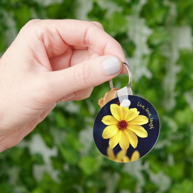 Yellow Dahlia Elegant Flower Inspirational Quote Key Ring (Hand)