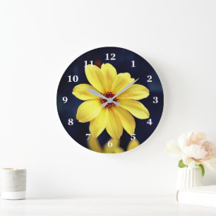Yellow Dahlia Elegant Flower Inspirational Quote Large Clock