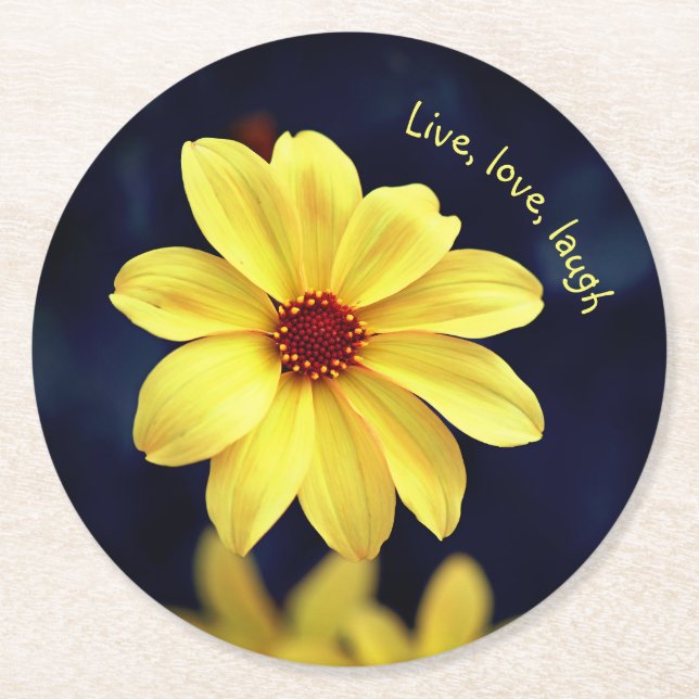 Yellow Dahlia Elegant Flower Inspirational Quote Round Paper Coaster (Front)
