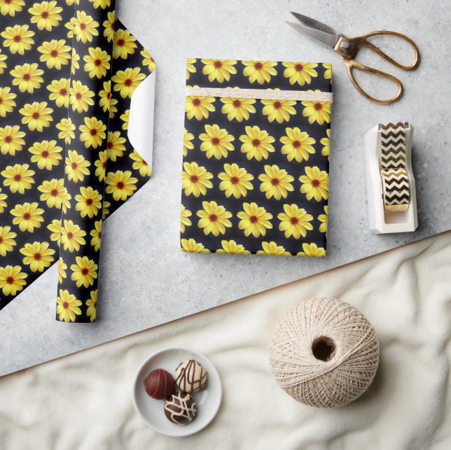 Yellow Dahlia Elegant Flower Repeat Pattern Wrapping Paper (Crafts)