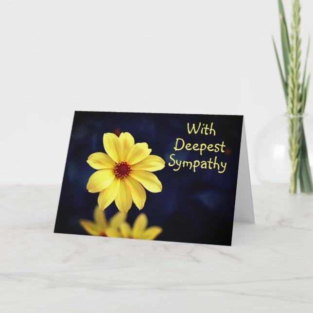 Yellow Dahlia Elegant Flower With Deepest Sympathy Card (Front)