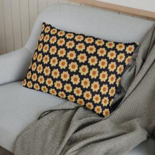 Yellow Dahlia Floral Pattern on Black Pillowcase
