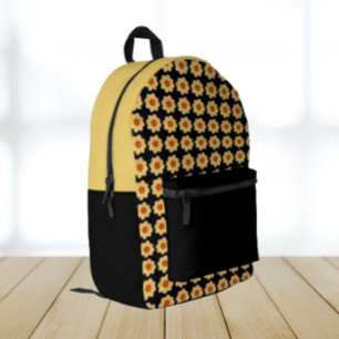 Yellow Dahlia Floral Pattern on Black Printed Backpack