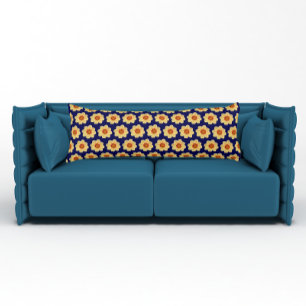 Yellow Dahlia Floral Pattern on Blue Body Cushion